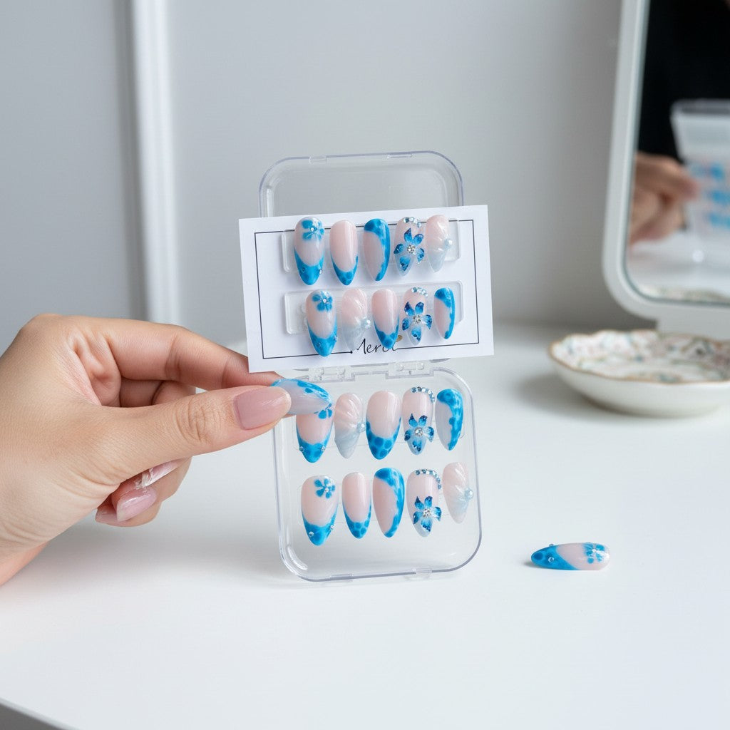 Bleu Profond Élégance – Press-on nails faits main