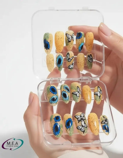 Fleurs Soleil – Press-on nails faits main