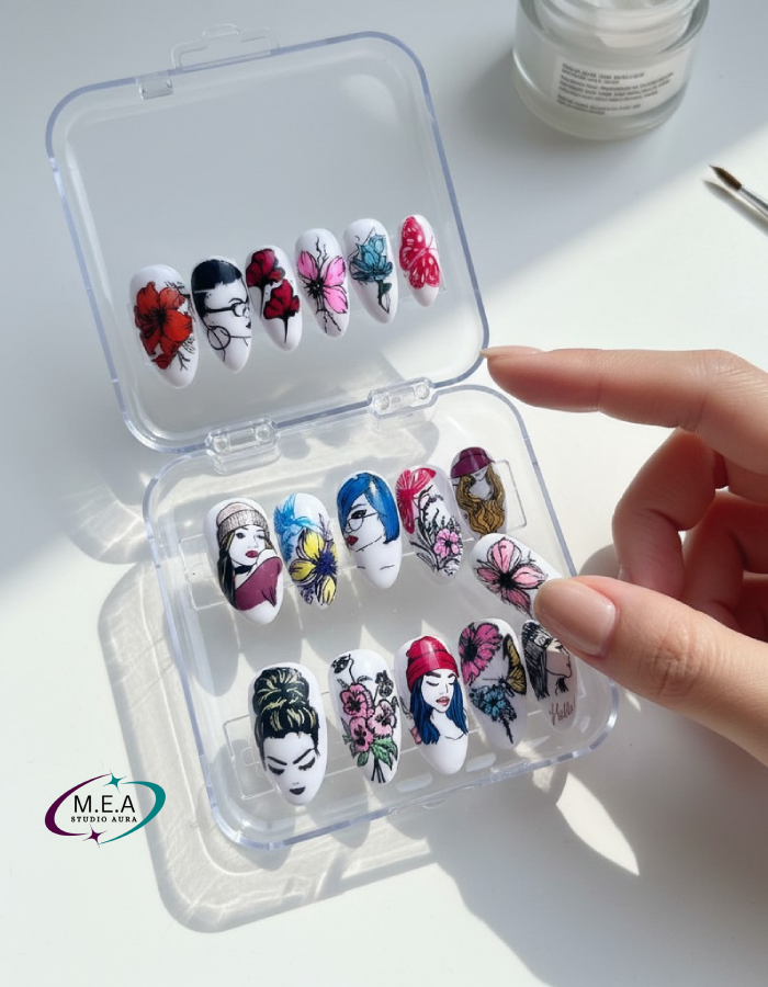 Aquarelle Féminine – Press-on nails faits main
