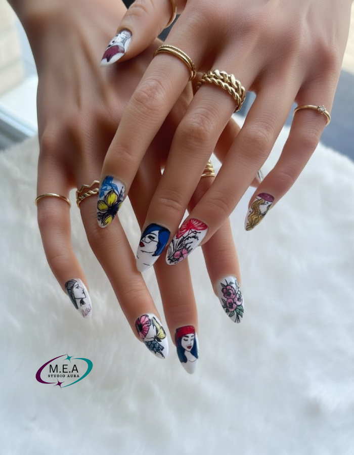 Aquarelle Féminine – Press-on nails faits main