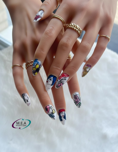 Aquarelle Féminine – Press-on nails faits main