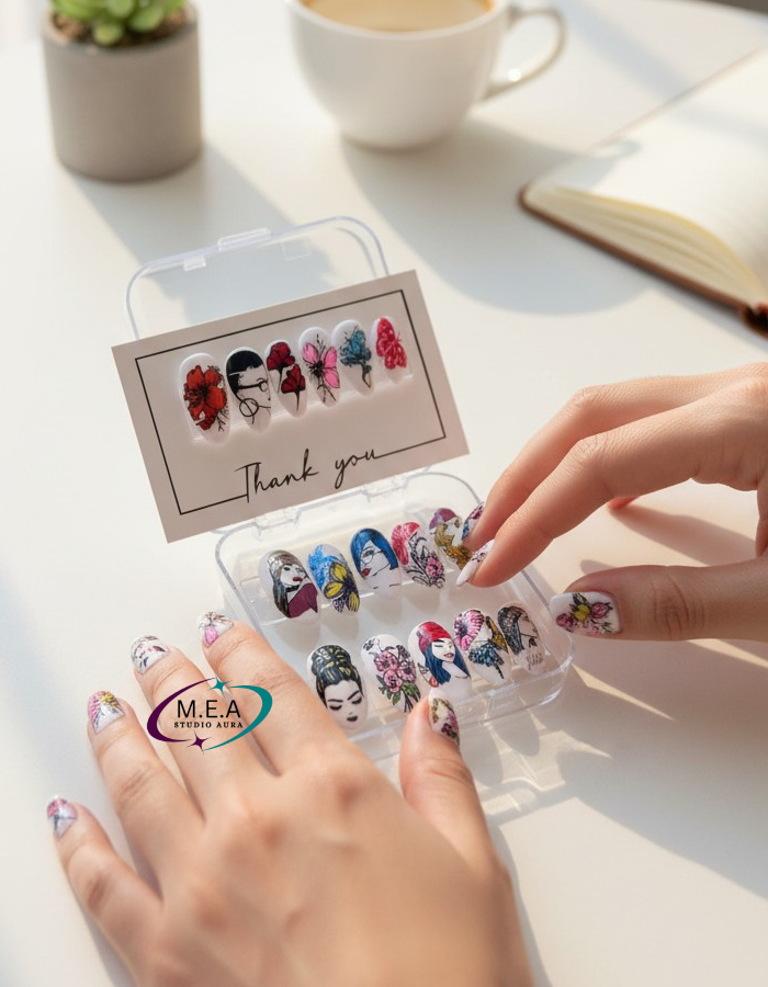 Aquarelle Féminine – Press-on nails faits main