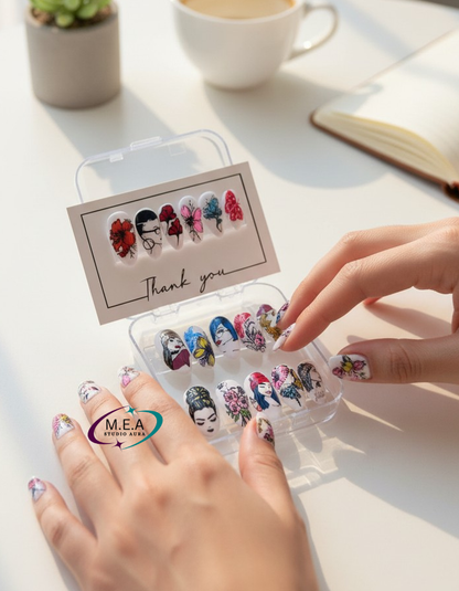 Aquarelle Féminine – Press-on nails faits main
