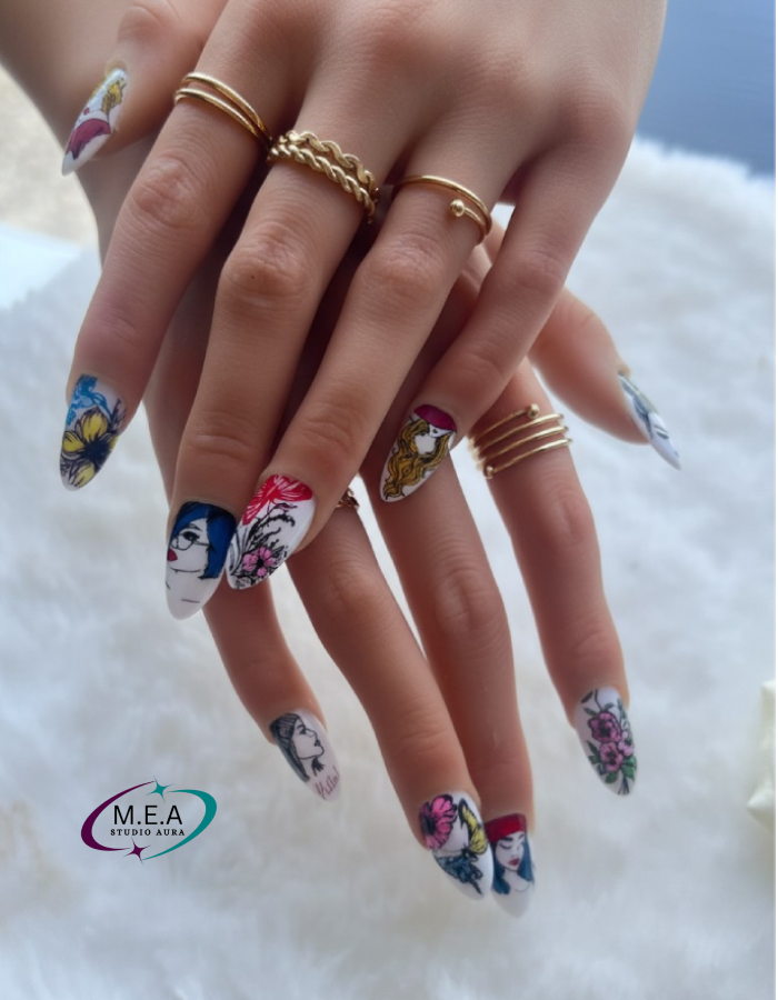 Aquarelle Féminine – Press-on nails faits main