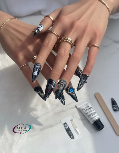 Nocturne Gothique – Press-on nails faits main