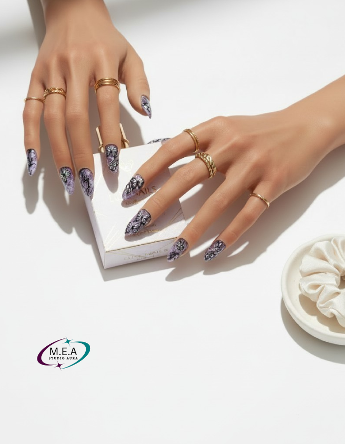 Papillon Violet – Press-on nails faits main