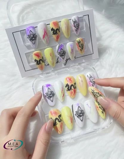Dragon Lotus – Press-on nails faits main