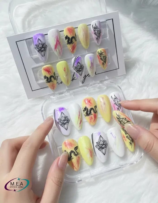 Dragon Lotus – Press-on nails faits main