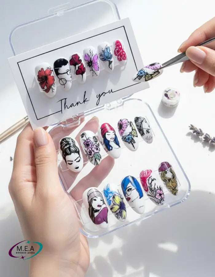 Aquarelle Féminine – Press-on nails faits main