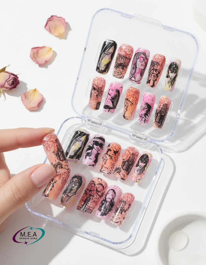 Éclats d’Aube – Press-on nails faits main