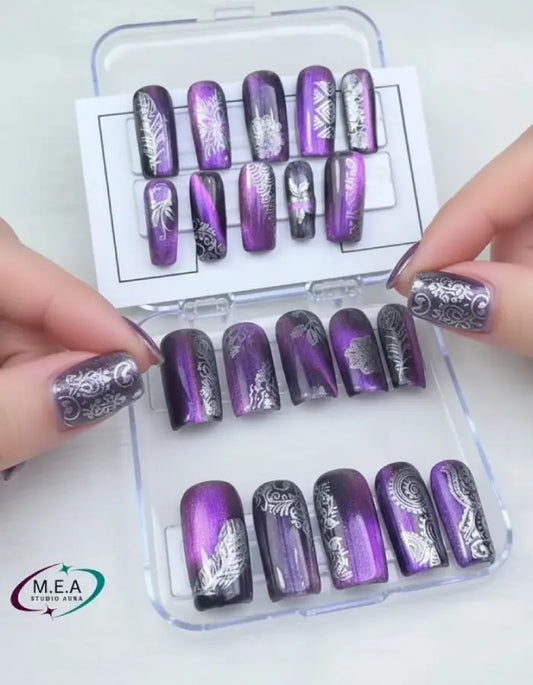 Mystère d’Iris Violet – Press-on nails faits main