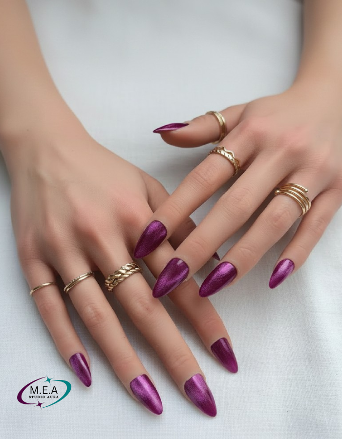 Press on nails rose cat eye