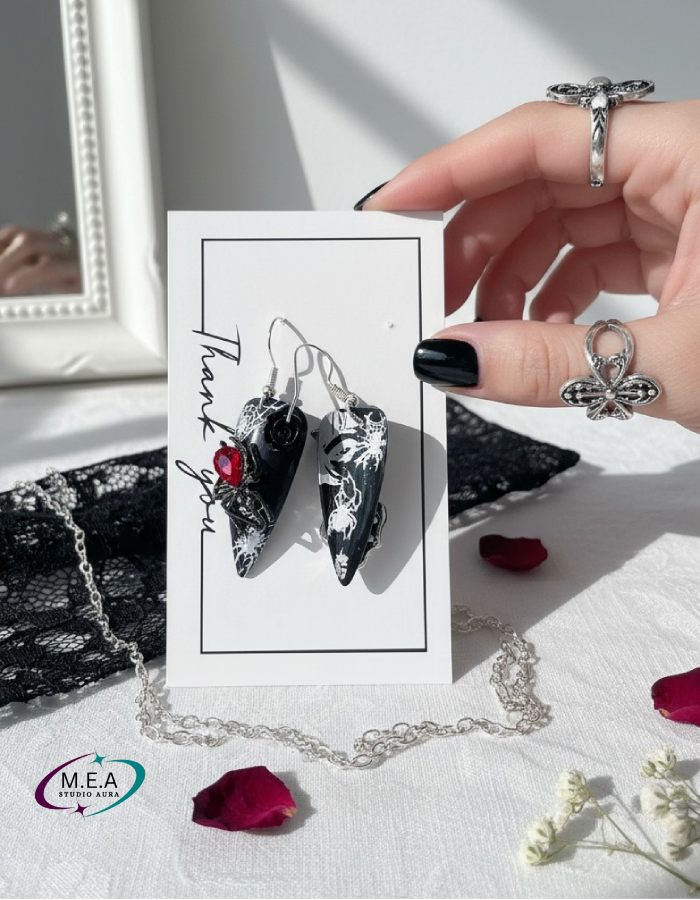 Boucles d'oreilles gothiques — Tête de mort & Araignée