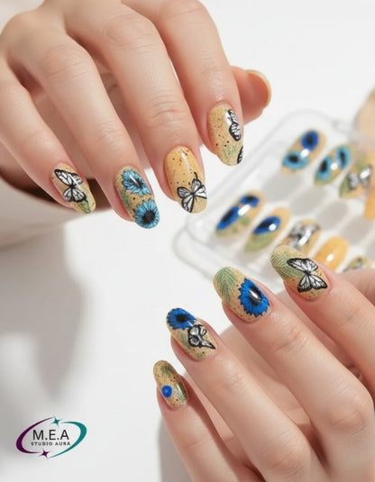 Fleurs Soleil – Press-on nails faits main