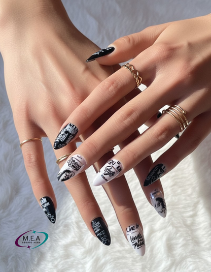 Élégance Monochrome – Press-on nails faits main