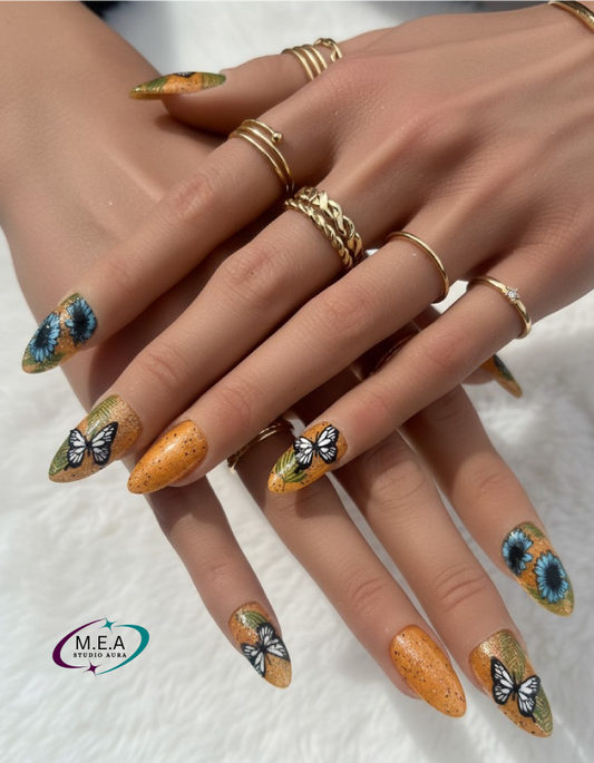 Fleurs Soleil – Press-on nails faits main