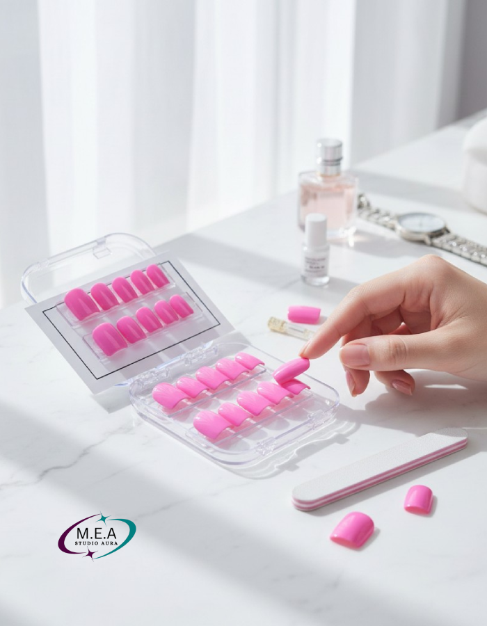 Rose Élégance – Press-on nails faits main