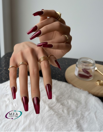 Red Cat Eye – Press-on nails faits main