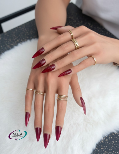 Press on nails rouge cat eye – faux ongles amande effet magnétique