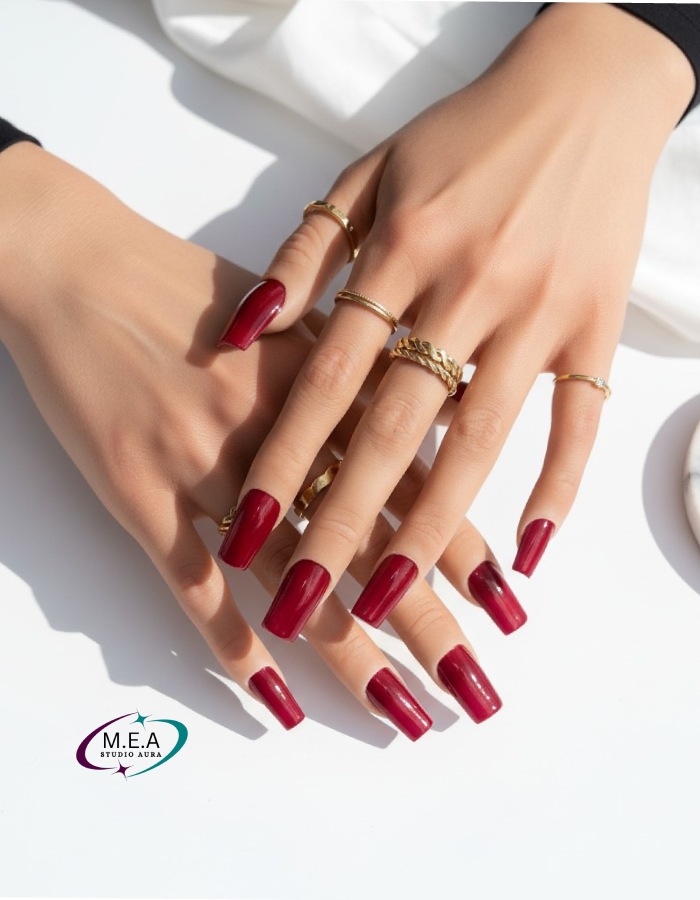 Press on nails rouge cat eye – faux ongles amande effet magnétique