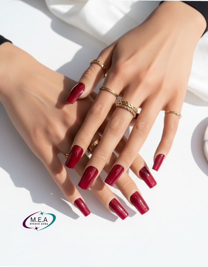Press on nails rouge cat eye – faux ongles amande effet magnétique