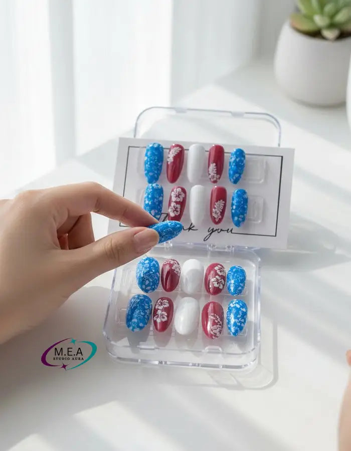 Ohana Bleu – Press-on nails faits main