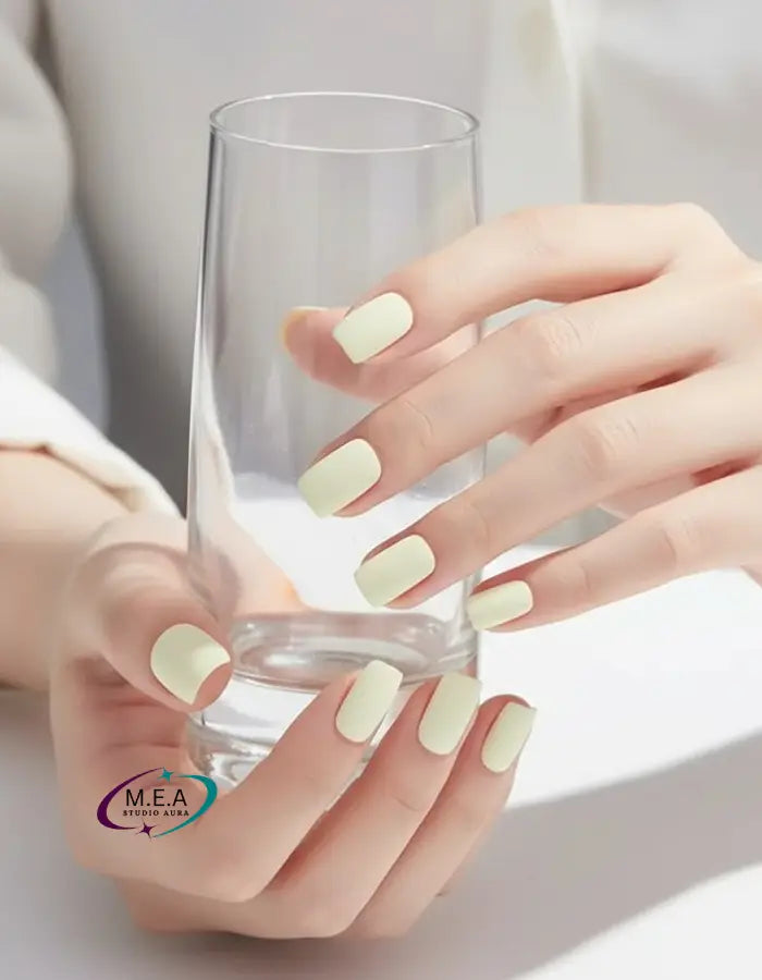 Press-on nails faits main - faux ongles jaune