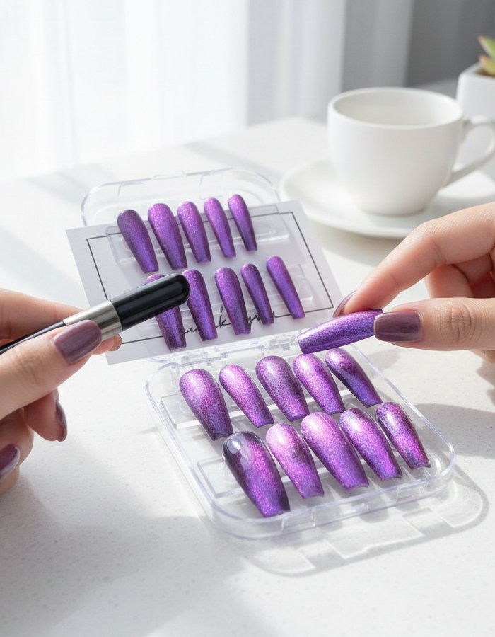 Mystère Violet – Press-on nails Cat Eye élégants