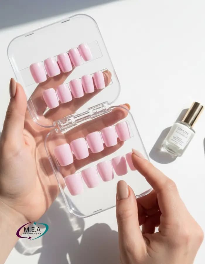 Rose Douceur Micro French – Press-on nails faits main