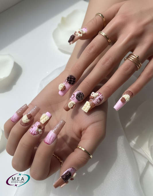 Délices Caféinés – Press-on nails faits main