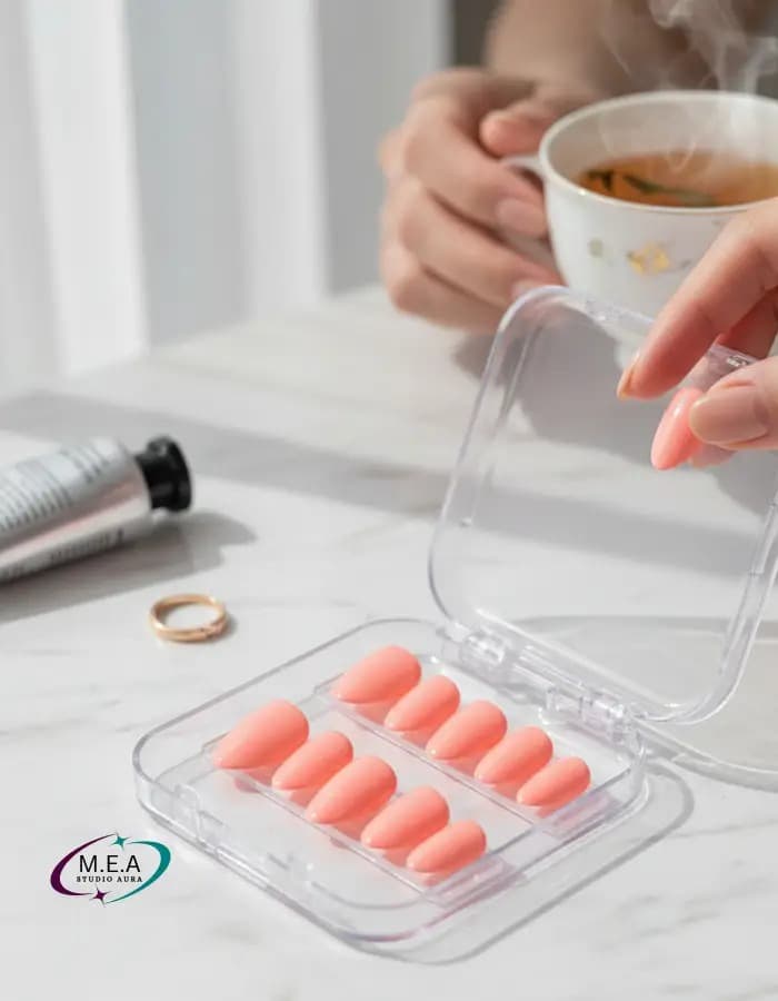 Corail Sunset – Press-on nails faits main