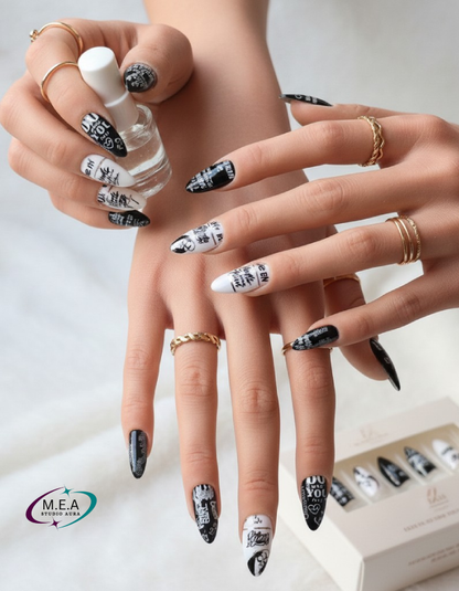 Élégance Monochrome – Press-on nails faits main