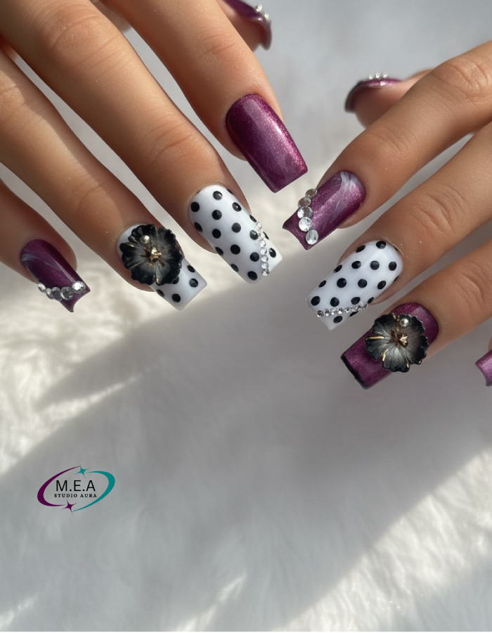 Éclipse Florale – Press-on nails faits main