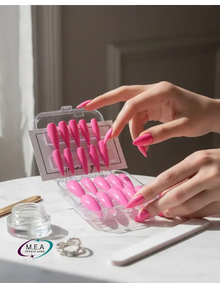 Rose Élégance – Press-on nails faits main