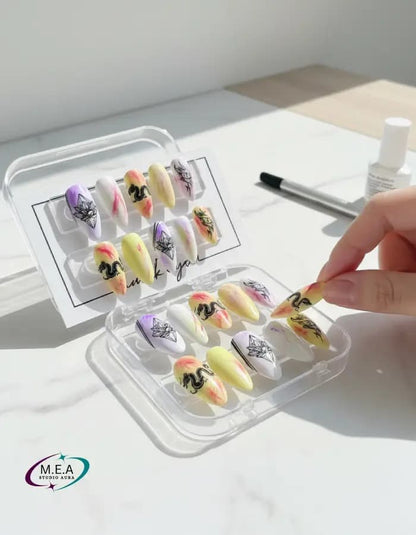 Dragon Lotus – Press-on nails faits main