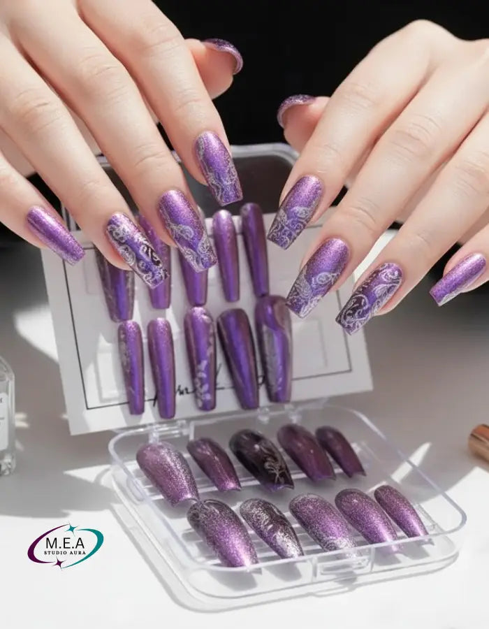 Mystère d’Iris Violet – Press-on nails faits main