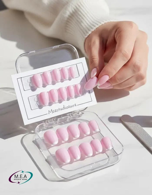 Rose Douceur Micro French – Press-on nails faits main