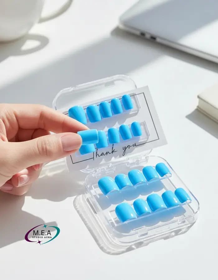 Bleu Aquarius – Press-on nails faits main