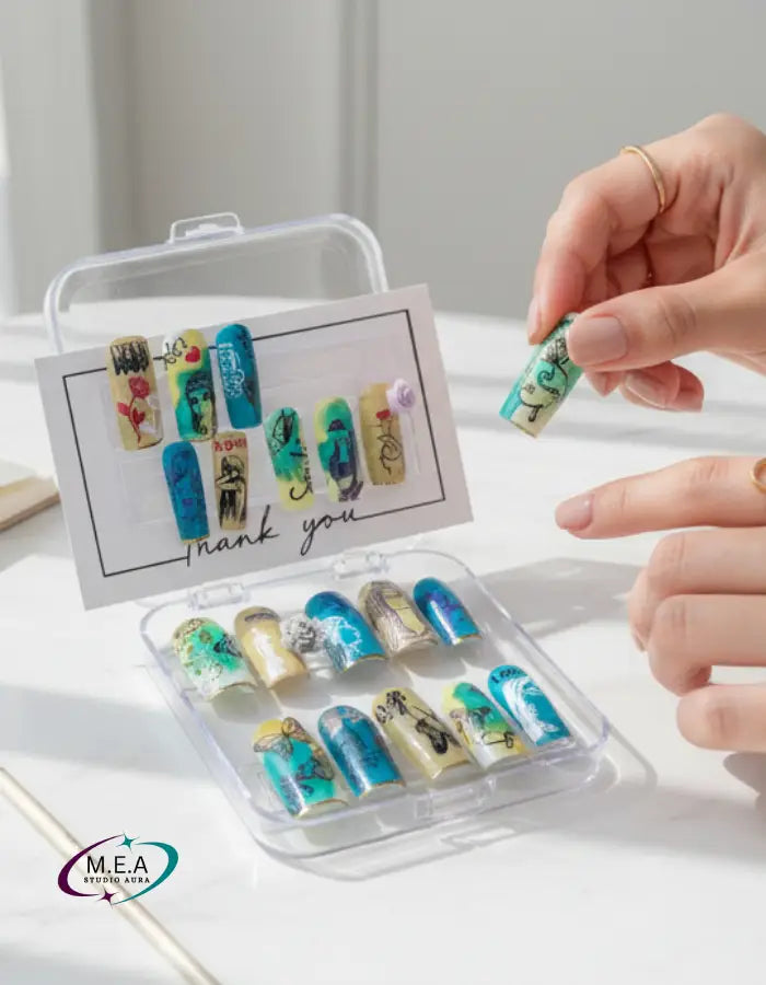 Chuchotement Aquarelle – Press-on nails faits main