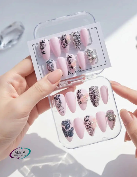 Rose Romantique – Press-on nails faits main