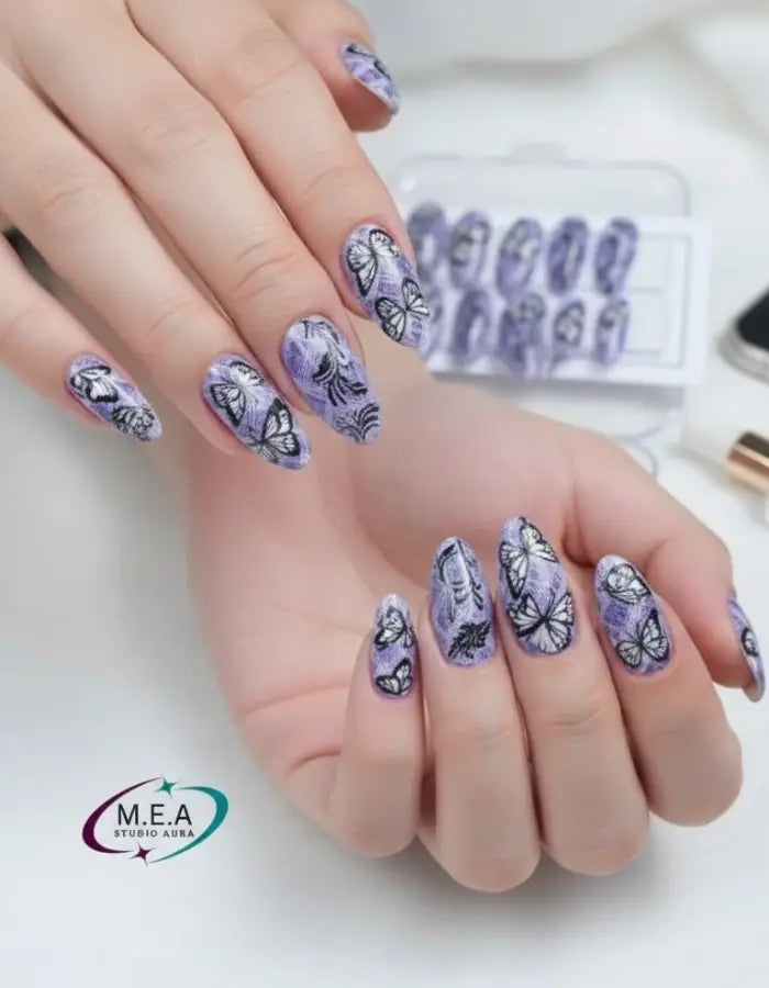 Papillon Violet – Press-on nails faits main